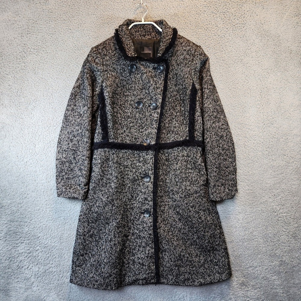 The Limited Coat Womens Size Large Petite Gray Fringe Wool Blend Formal Preppy